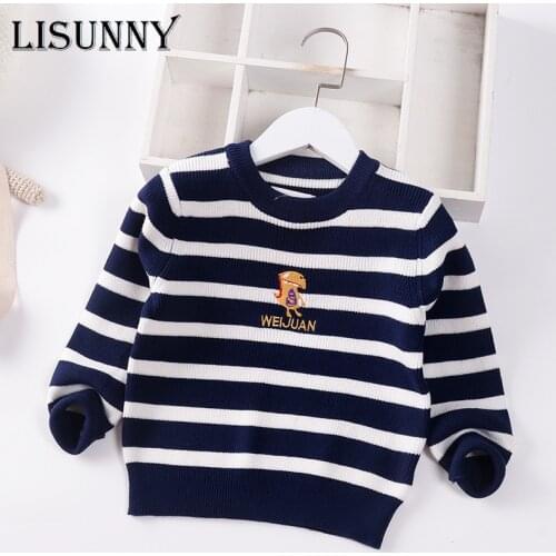 Toddler Boys Sweater Children Knitted Pullover Clothes 2021 Autumn Boy Baby Child Cotton Striped Kids Sweaters 1-7Y Embroidery