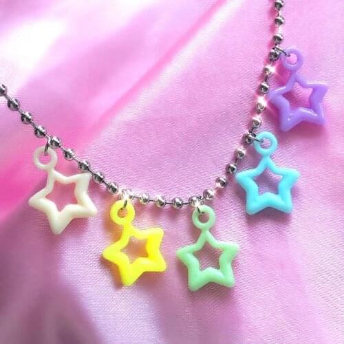 Y2K Jewelry Candy Color Star Pendant Necklace For Women Cute Harajuku Fashion Vintage Necklace Charms 90s Aesthetic 2021 New