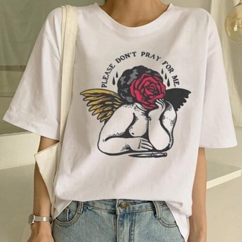 Funny Cartoon Angel Printed Tshirt Women Tshirt Summer Cute Graphic Tee Shirts Fashion Harajuku Female Tee Tops Clothes