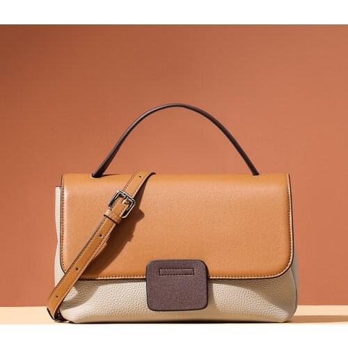 Bag women 2021 new trendy fashion all-match first layer cowhide single shoulder messenger casual color contrast leather handbags