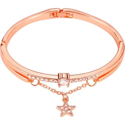 2020 Fashion Cubic Zirconia Crystal Star Bracelet Bangles For Women Rose Gold Color Elegant Bracelets Statement Jewelry New
