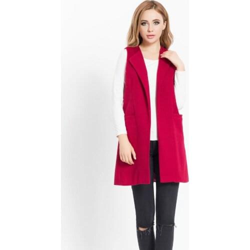 Women Woolen Sleeveless Waistcoat Girls Long Loose Casual Female Ladies Vest Top Red Jacket Plus Size Oversized Winter Cardigans
