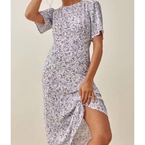 DUISNENA boho dress floral print women dresses short sleeve belt waist casual robe vintage vestidos