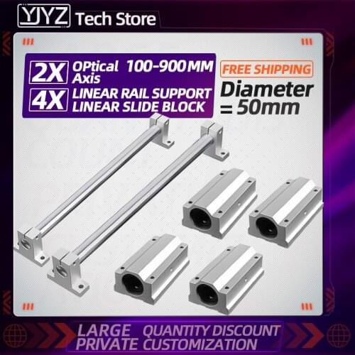 2PCS/Linear Rail Shaft Optical Axis Rod OD50mm L-100-900mm +4pc SCS-LUU Linear Block Bearing+4pc SK Shaft Support for CNC Router