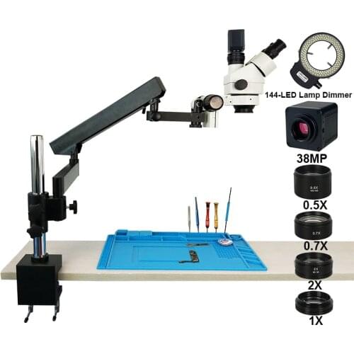 22MP/38MP HDMI USB 3.5-90X Trinocular Stereo Zoom Soldering Microscope Articulating Arm Clamp Stand Camera Mobile Phone Repair