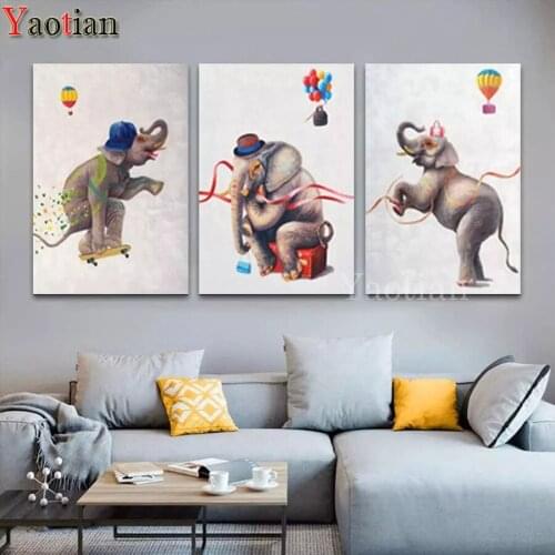 3 Pcs/set 5d Diamond Painting Cartoon elephant hot air balloon 3d Diamond Embroidery Full Round Cross Stitch Kit Home Decor