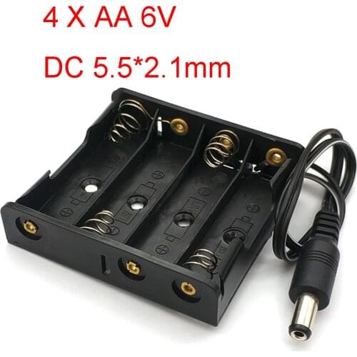 4 x 1.5V AA Battery Holder AA Plastic Case AA Battery Storage Box With DC 5.5 * 2.1mm 4AA 6V