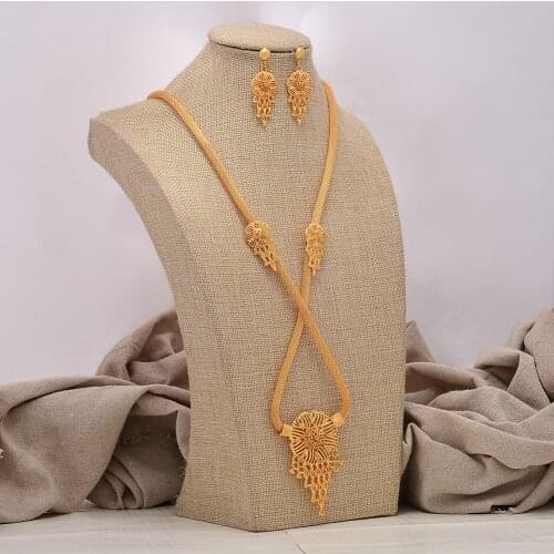 African jewelry set nigerian wedding For Women Heart Bridal African Gold Color Jewelry Set Dubai Necklace Earrings Bride Gift