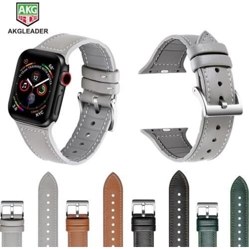 AKGLEADER 40/44mm Watch Strap For Apple Watch Series 5 4 Soft Silicon with Leather Watchband Mans Watch Bracelet For Apple Band