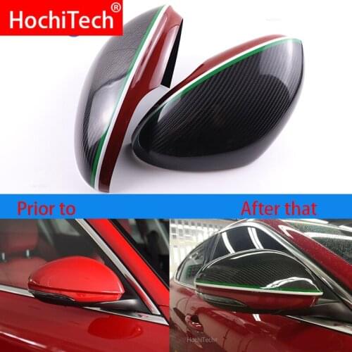 For Alfa Romeo Giulia 2015-2019 Real Carbon Fiber Add-on Car Rear View Side View Mirror Cover Cap Caps Shell Italian flag style