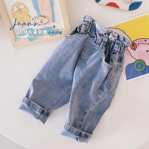 1-7 Y Toddler Girls Jeans Pants Fashion Casual Baby Solid Denim Pants for Girls Spring Kids Korean Elastic Waist Jeans Trousers