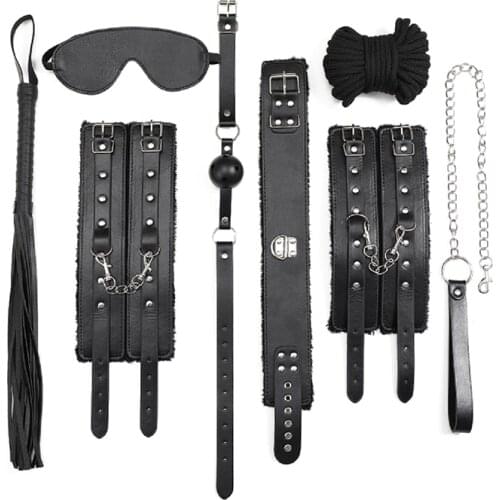 European Style Sexual Toy Adult Binding Restraint Kit BDSM Sex Handcuffs Foot Cover Beat Mouth Whip Girdle Waist Pornographic
