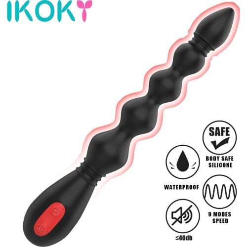 IKOKY Flexible Anal Plug Prostate Stimulator Powerful Anal Beads Vibrator Anal Training Sex Toy Silicone 9 Frequency Butt Plug