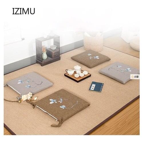 IZIMU Chinese Washable Soft Cloth Chair Cushion Square Thicken Tatami Mat Home Tea Ceremony Office Chair Seat Cushion No Smell