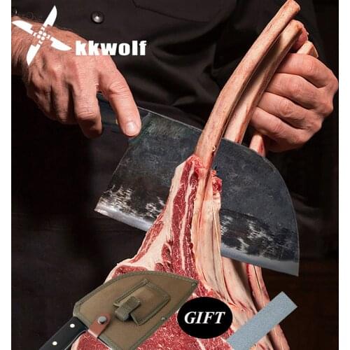 KKWOLF Outdoor Kitchen Portable Chef Knife CampingTactics Handmade Forged Butcher Slaughter Full Tang Hunting Knife kitchen tool
