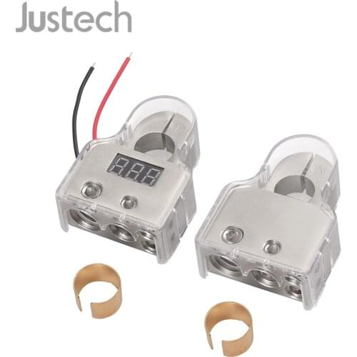 Justech Car Battery Terminal Connectors With Voltmeter 0/4/8 Or 10 Gauge AWG Positive Negative Battery Post Clamp And Shims