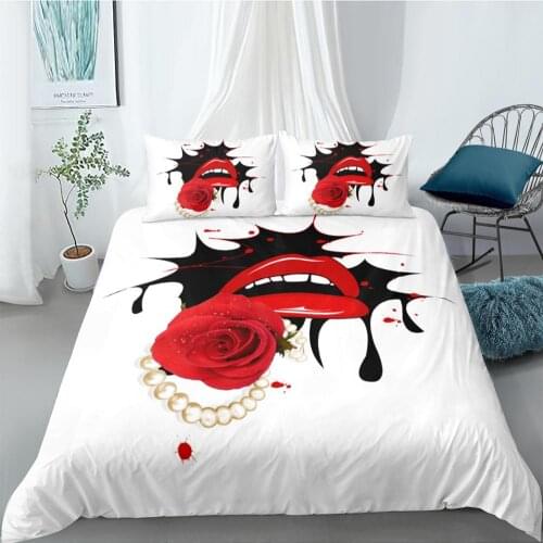 Red Lips Bedding Set For Girls Fantasy Rose Beautiful Duvet Cover 3D Queen King Twin Full Single Double Unique Design Bed Set