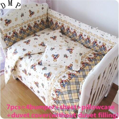 6/7pcs Bear Baby Bedding Sets,Cotton Crib Bed Linen Kit Bedding Set For Baby 100% Cotton kit de berço ,120*60/120*70cm