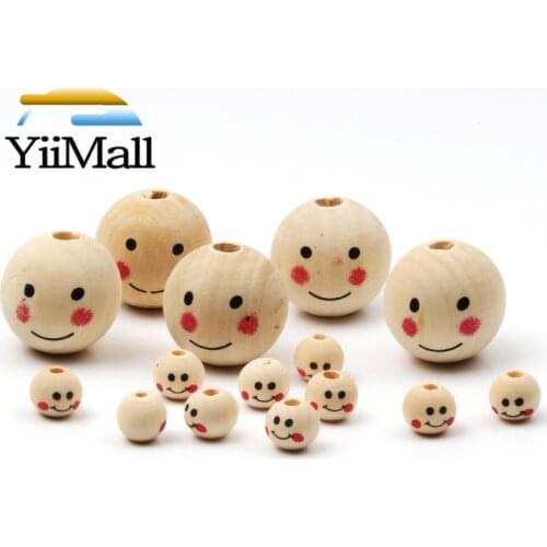 5-50pcs Natural Wooden Round Beads 10-25mm Smile Face Loose Balls Spacer Beads For Jewelry Making Bracelet DIY Accessorie