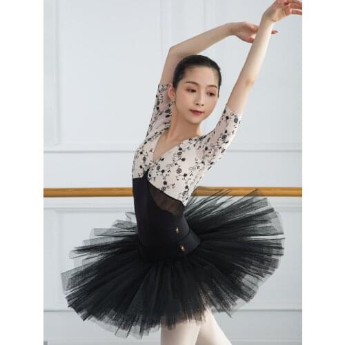 New V Neck Dance Embroidered Flower Gymnastics Leotards Girls Adult Middle Sleeve Conjoined Body Training Ballet Leotard