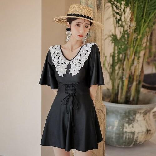 L-4XL Plus Size Swimwear for Women Lace-up Swimdress Swimsuit Ladies Tummy Control Bathing Suit 2021 New Summer Skirt Swimsuit