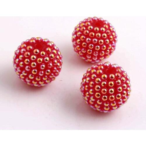 Kwoi vita red AB color 20MM 100pcs/lot Imitation pearl resin rhinestone jewelry bubblegum beads for kids necklaces making