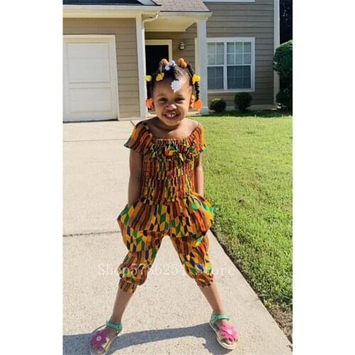 Summer Baby Girls African Clothing 2pcs Bohemia Style Print Dashiki Elastic Top 2020 New Children Fashion Africa Suits Dress