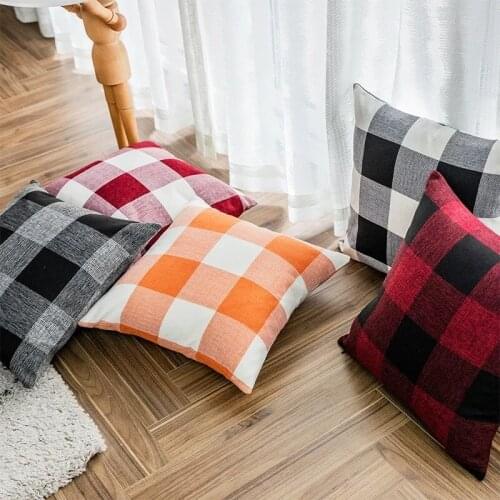 Linen Throw Pillow Case Grid Check Cushion Covers for Home Sofa Chair Decorative Pillowcases