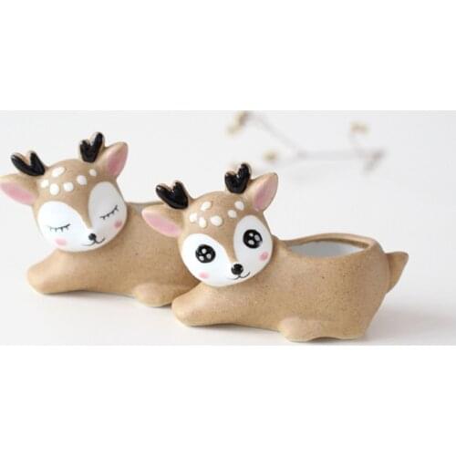 Flower pot sika deer cute handmade hand-painted creative ceramic small flower pot succulent container office home decoration
