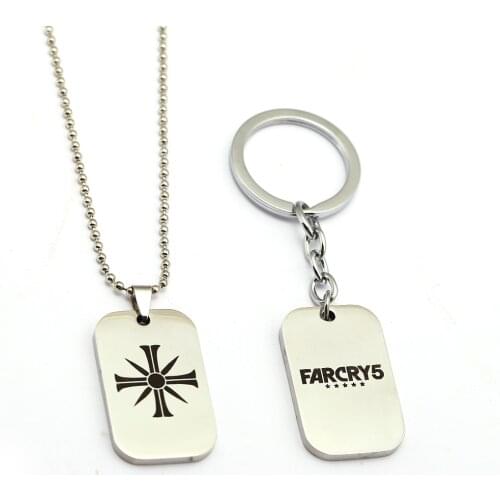 New Game Far Cry 5 Keychain Stainless Steel Dog Tag Cross Charm Necklace Key Holder Metal Key Chains