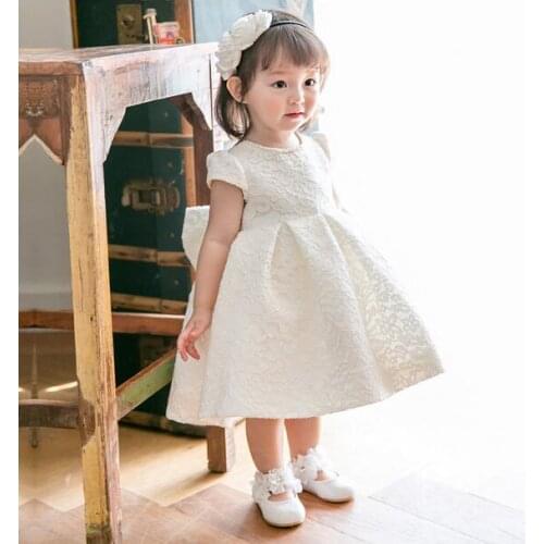 2017 New Baby Girl Dress White Beaded Bow Ball Gown 1 Years Baby Girls Birthday Dresses Vestido Infant baptism Christening dress