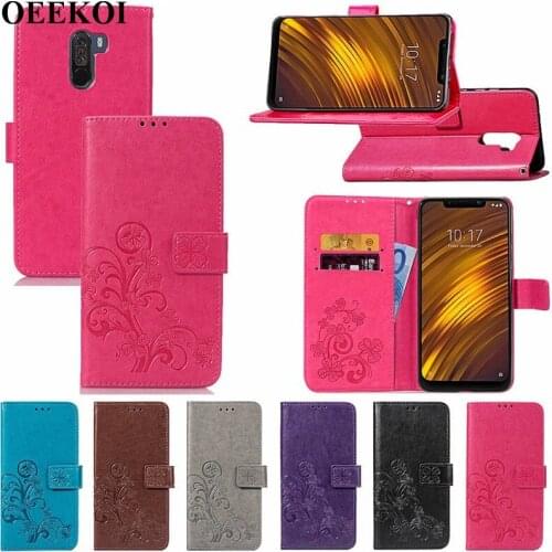 OEEKOI Four Leaf Clover PU Leather Wallet Flip Cover Case for Xiaomi Pocophone F1