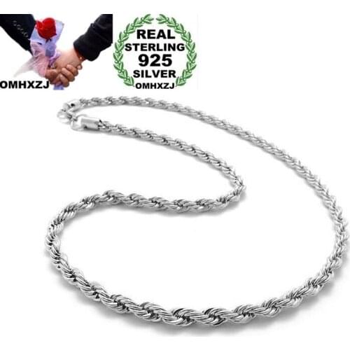 OMHXZJ Wholesale Personality Fashion Unisex Party Wedding Gift Silver 4MM Rope Chain 925 Sterling Silver Chain Necklace NC186