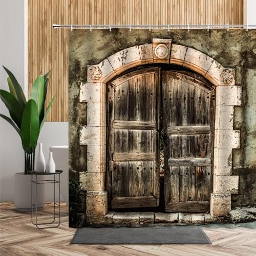 Mexican Decor Doors Bathroom Shower Curtain Wood Door Bath Fabric Screen Waterproof Home Decorate Originality Curtains With Hook