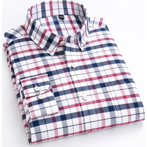 Pure Cotton Longsleeve Shirt for Men Plaid Casual Business Slim Fit Shirt Men Casual Korean Clothes Designer Shirts Streetwear