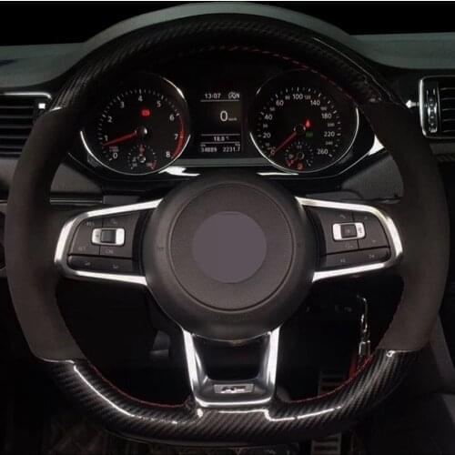 DIY Black Carbon Fiber Suede Comfortable Wear-resistant Car Steering Wheel Cover For Volkswagen Golf 7 GTI Golf R MK