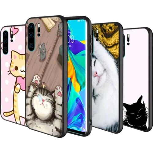 Silicone Cover Sleeping Kitten Cat For Huawei P40 P30 P20 Pro P10 P9 P8 Lite E Plus 2019 2017 Phone Case
