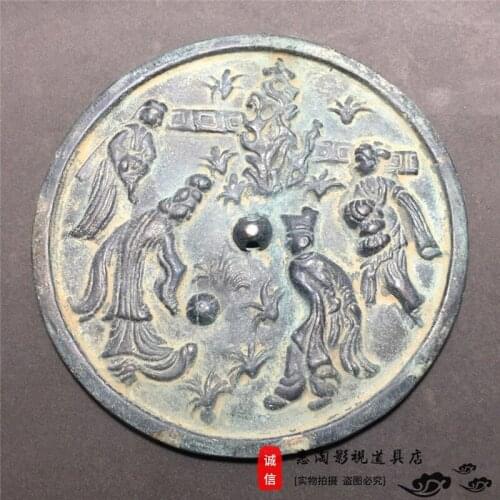Ancient Chinese bronze mirror, Han Dynasty Ancient green rust and old coated bronze cucurbita bronze mirror,Free shipping