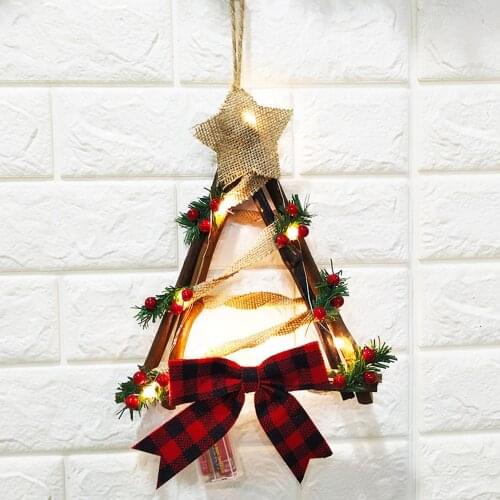 LED Xmas Door Wreath Hanging Pendants Wall Ornament Bow Snowman Tree Pattern Kids Present Christmas Decoration