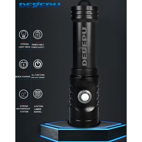 DEDEPU Diving LED Flashlight Waterproof Underwater Scuba Diving Light with Charger and Non-slip Hand Strap