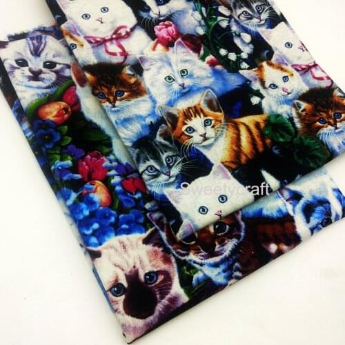 110 x50cm Cat Flower Printed Plain Cotton Fabric by Half Meters Making Clothes Sewing Material DIY Home Patchwork Dress Clothing