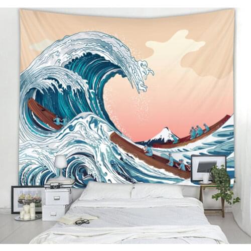 Japanese Waves Abstract Illustration Tapestry Manchala Bohemian Wall Cloth Tapestry Curtain Bedroom Living Room Paintings