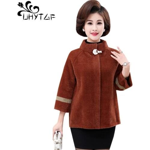 UHYTGF female jacket quality Mink cashmere autumn winter fur coat Pure color wild Short coat fashion cashmere fur jacket 4XL 451
