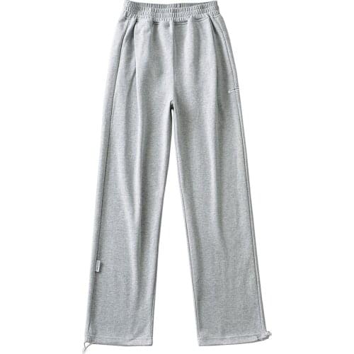 Ins European and American High Waist Sports Pants Womens 2021 Autumn New Casual Loose Drawstring Slim Wide Leg Pants DLZK715