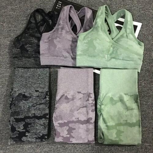 2PCS Camouflage Camo Yoga Set Sports Wear For Women Gym Fitness Clothing Booty Yoga Leggings + Sport Bra GYM Sport Suit Femme