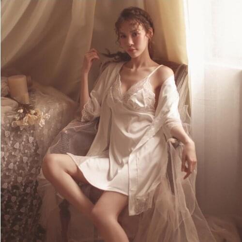 Women Underwear Robe Underwear Sexy Nightwear Lingerie Lace Solid Silk Nightgown Dresses Nighte Dress Cotton Sleepwear Set