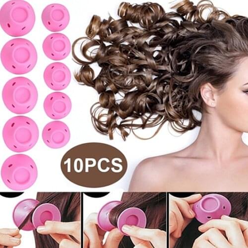 10pcs/set Reusable Silicone Hair Curler Soft Rubber Magic Hair Care Rollers No Heat Hair Styling Tool Blue