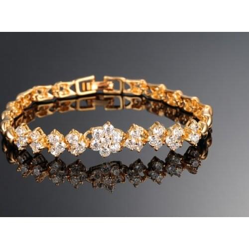 2020 Fashion Flower Shaped Gold Color Cubic Zircon Bracelets For Women Jewelry Femme Bracelets Bangles Charm Ladies Bracelet