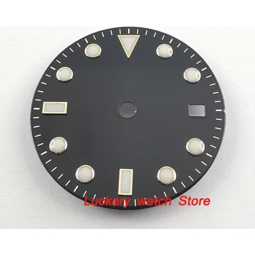 28.5mm black no logo dial gold marks luminous Watch Dial fit MIYOTA 8215 821A Mingzhu 2813 Automatic Movement-BP38