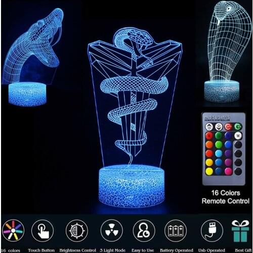 3D Night Lamp Animal Snake LED Lava Lamp Touch Sensor Desk Light Colorful For Kids Room Bedroom Decoration Nightlight Child